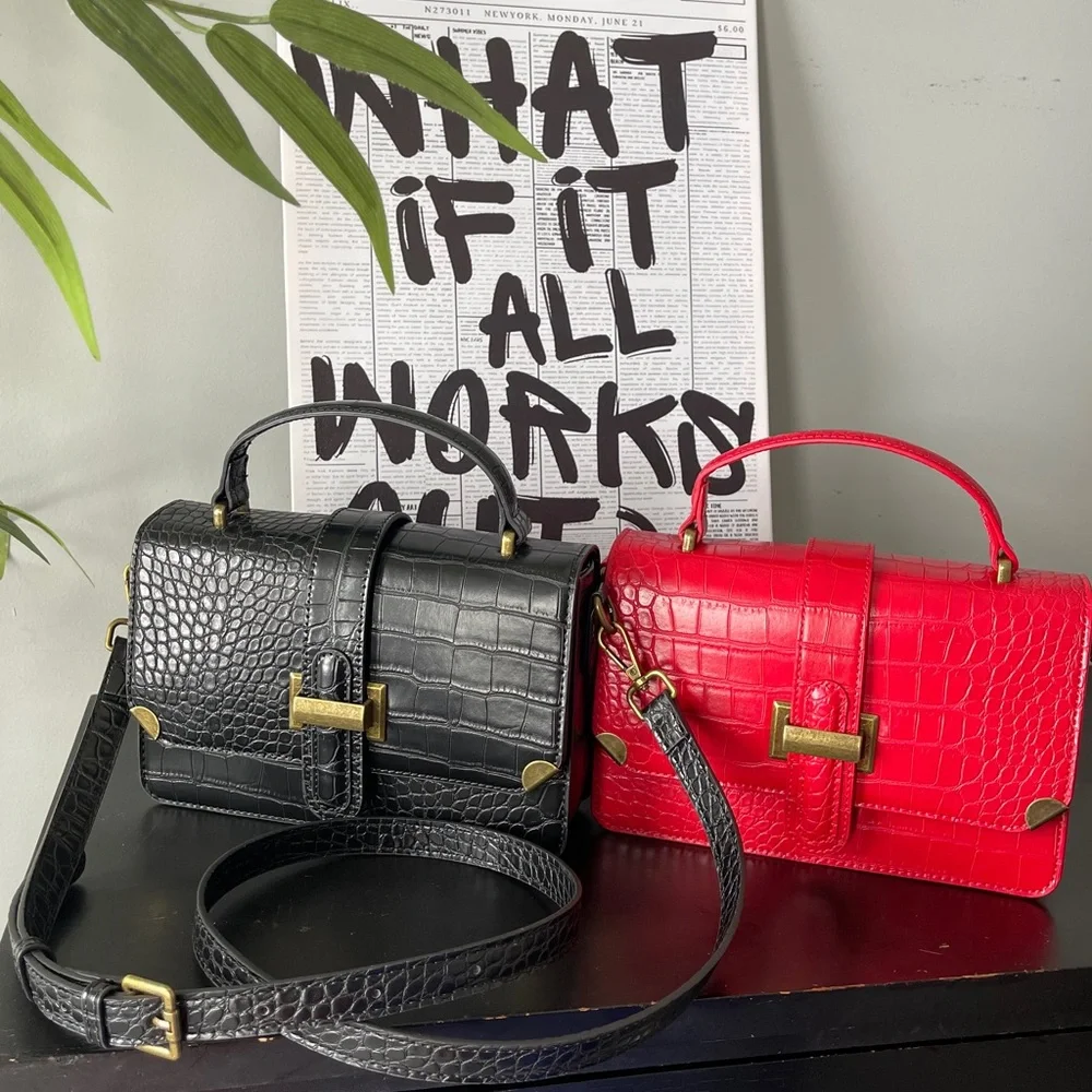 Women’s Classy Croc Embossed Crossbody Shoulder Top Handle Handbag Purse